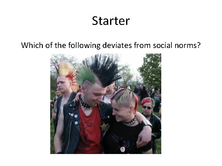 Starter Which of the following deviates from social norms? 