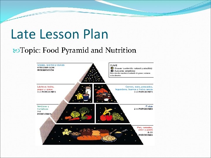 Late Lesson Plan Topic: Food Pyramid and Nutrition 