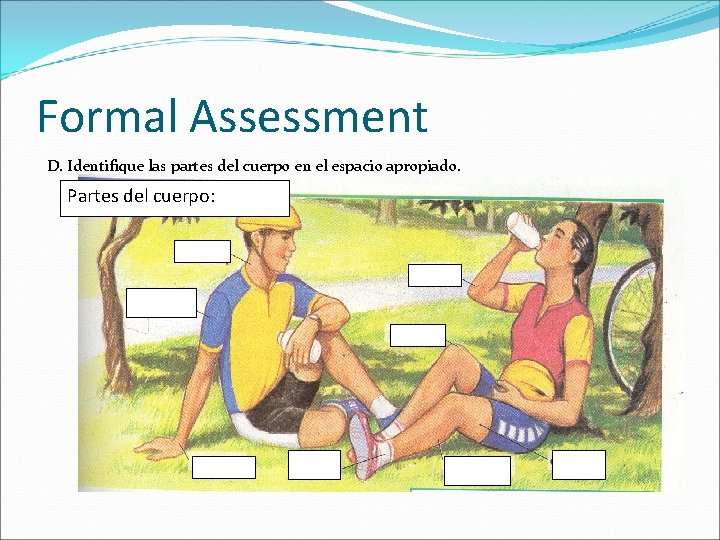 Formal Assessment D. Identifique las partes del cuerpo en el espacio apropiado. (Identifying body
