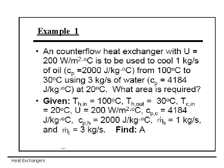 Example 1 Heat Exchangers 