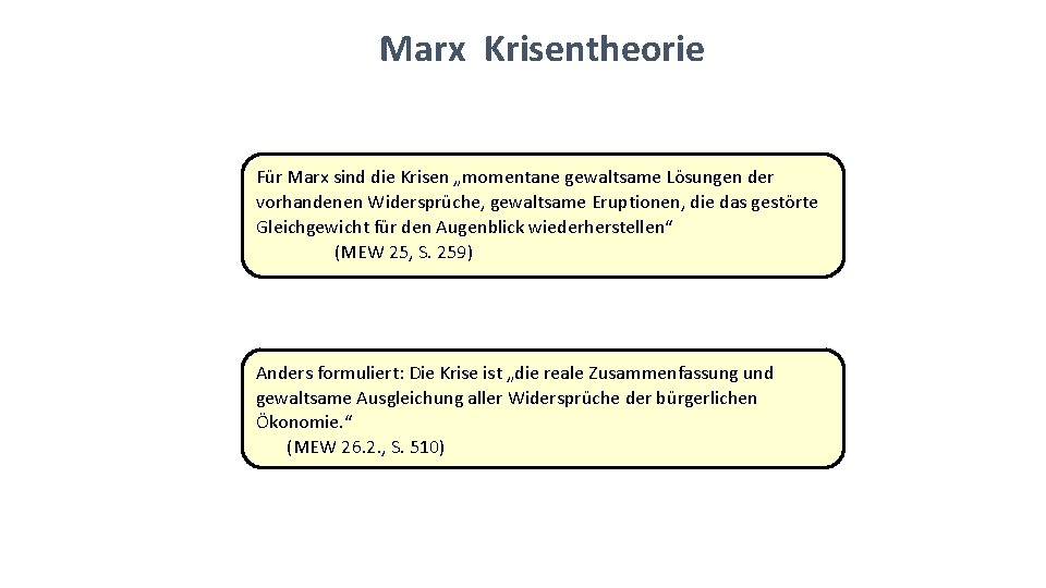 Marx Krisentheorie Für Marx sind die Krisen „momentane gewaltsame Lösungen der vorhandenen Widersprüche, gewaltsame