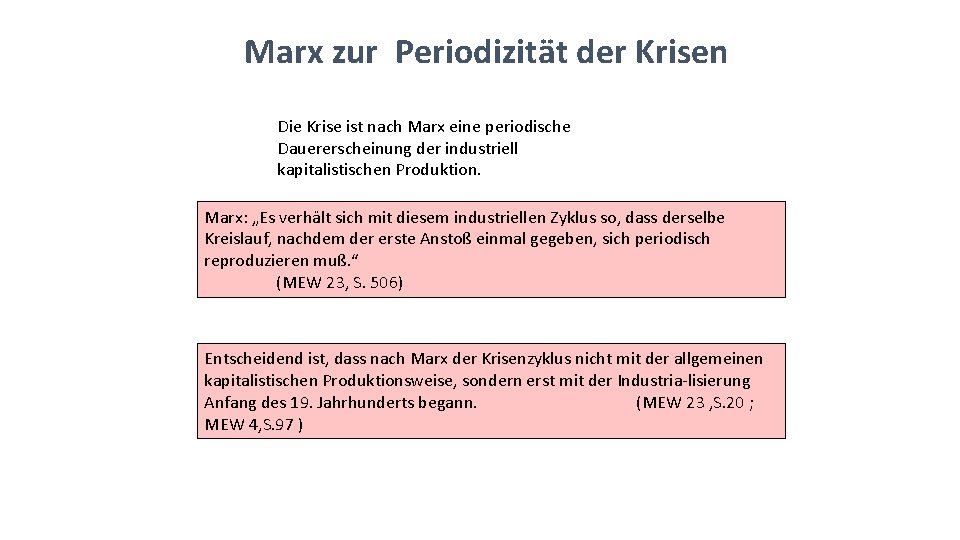 Marx zur Periodizität der Krisen Die Krise ist nach Marx eine periodische Dauererscheinung der