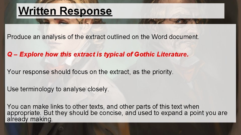 Written Response Produce an analysis of the extract outlined on the Word document. Q