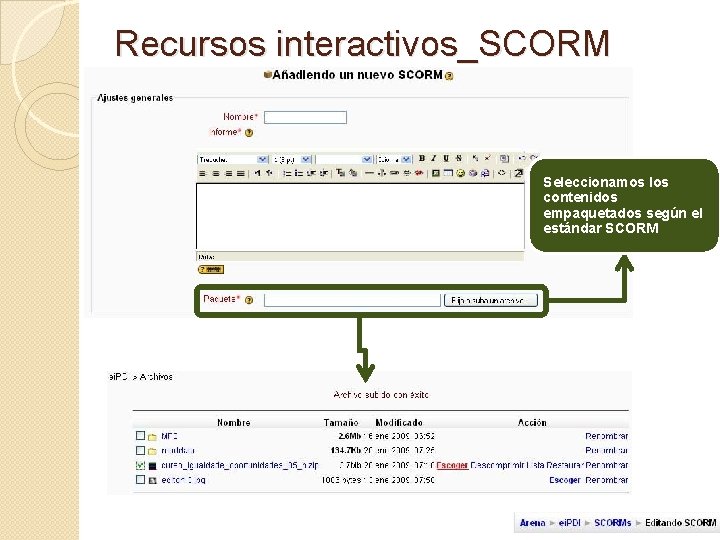 Recursos interactivos_SCORM Seleccionamos los contenidos empaquetados según el estándar SCORM 