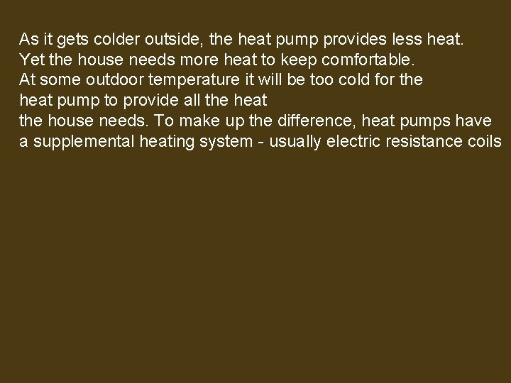 As it gets colder outside, the heat pump provides less heat. Yet the house