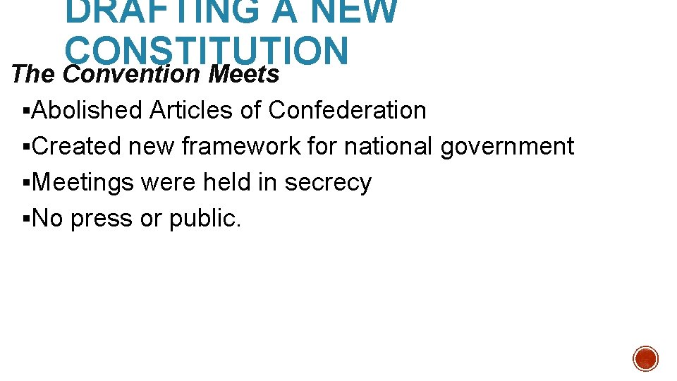 DRAFTING A NEW CONSTITUTION The Convention Meets §Abolished Articles of Confederation §Created new framework