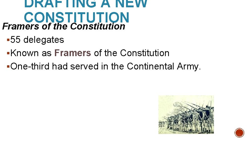 DRAFTING A NEW CONSTITUTION Framers of the Constitution § 55 delegates §Known as Framers