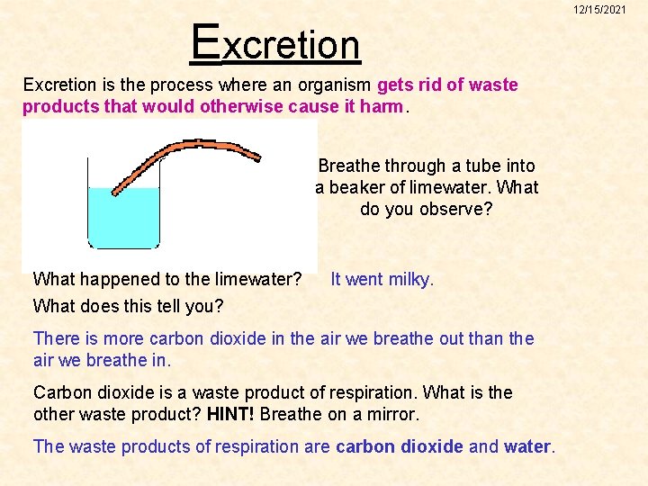 Excretion is the process where an organism gets rid of waste products that would