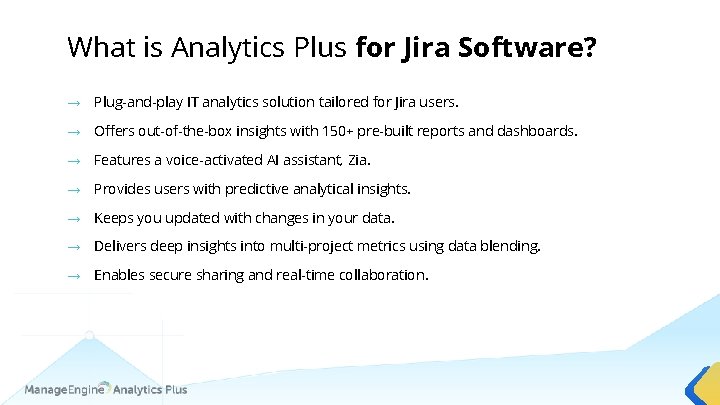 What is Analytics Plus for Jira Software? → Plug-and-play IT analytics solution tailored for