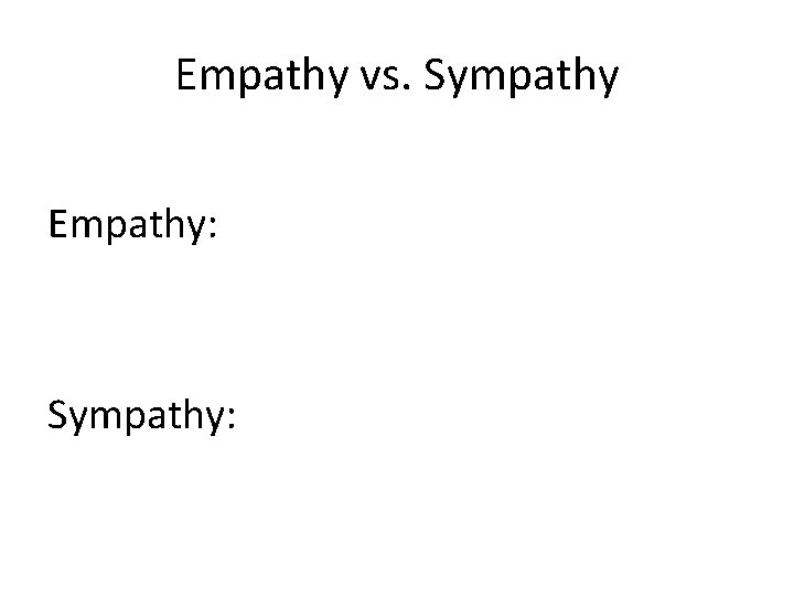 Empathy vs. Sympathy Empathy: Sympathy: 