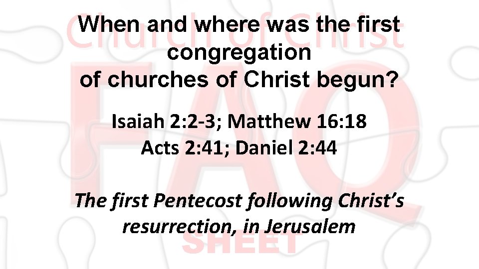 Church of Christ When and where was the first congregation of churches of Christ