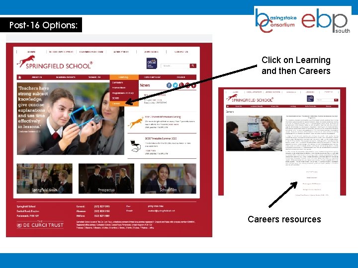 Post-16 Options: Click on Learning and then Careers resources 