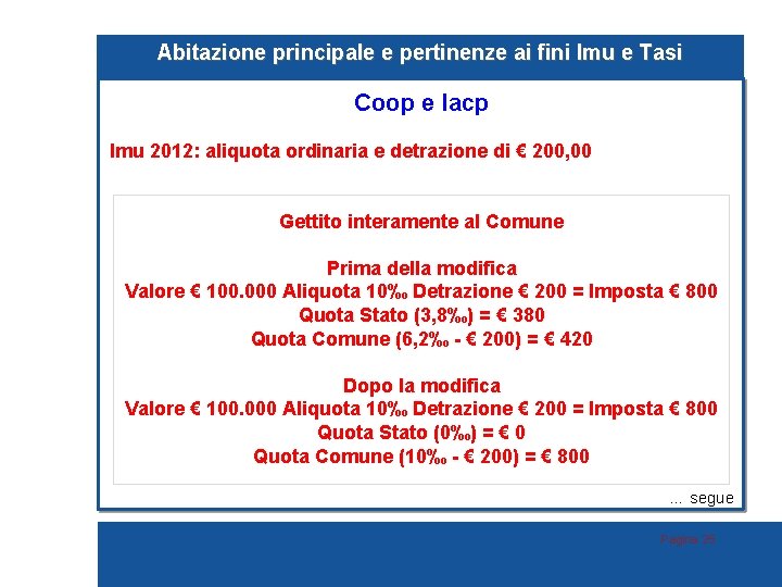 Abitazione principale e pertinenze ai fini Imu e Tasi Coop e Iacp Imu 2012: