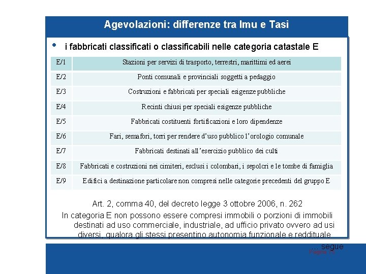 Agevolazioni: differenze tra Imu e Tasi • i fabbricati classificati o classificabili nelle categoria