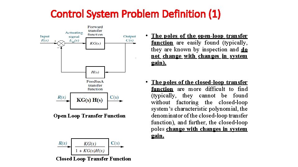 Control System Problem Definition (1) • The poles of the open-loop transfer function are