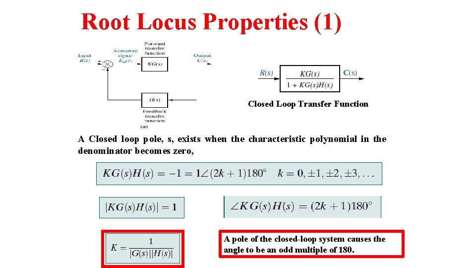 Root Locus Properties (1) Closed Loop Transfer Function A Closed loop pole, s, exists