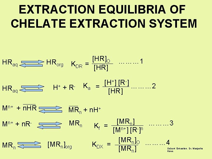 EXTRACTION EQUILIBRIA OF CHELATE EXTRACTION SYSTEM HRaq HRorg KDR H+ + R - [HR]O