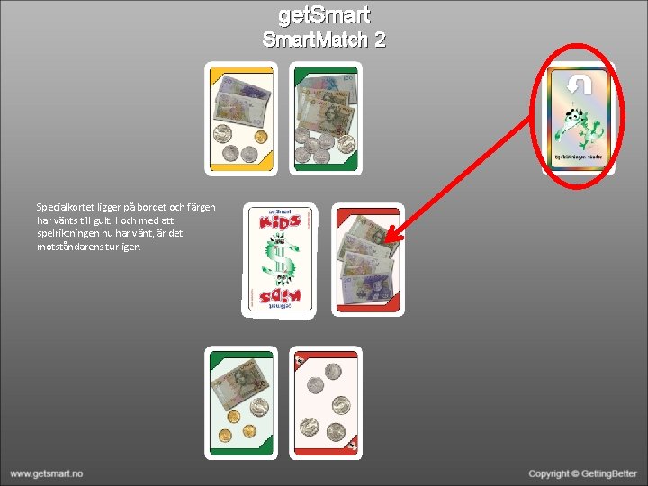 get. Smart. Match 2 Specialkortet ligger på bordet och färgen har vänts till gult.