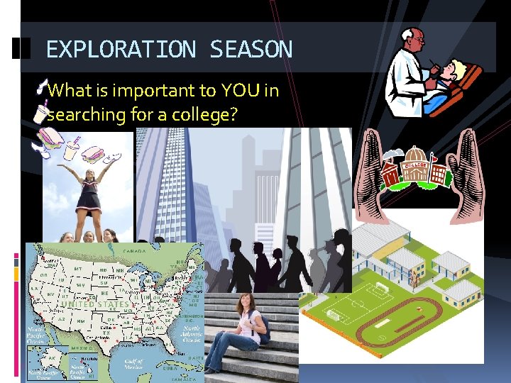 EXPLORATION SEASON What is important to YOU in searching for a college? 