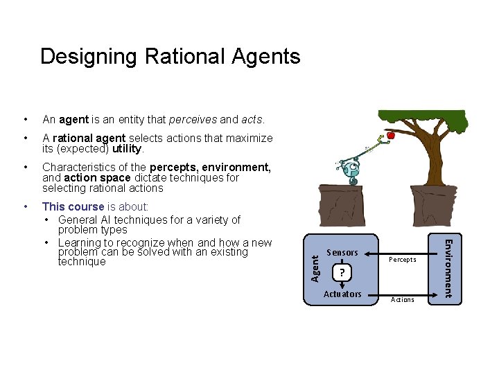 An agent is an entity that perceives and acts. • A rational agent selects