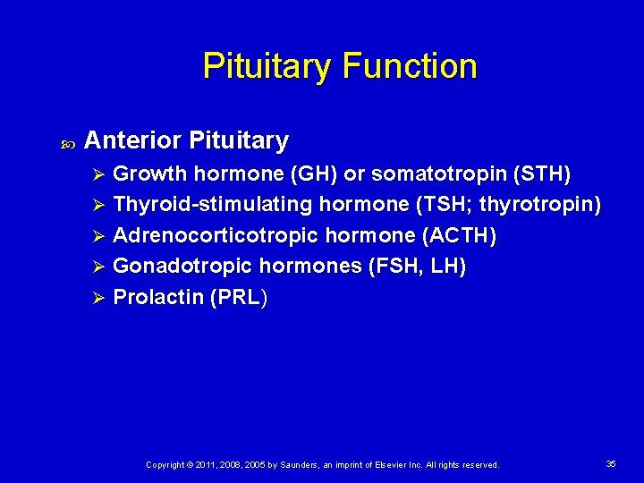 Pituitary Function Anterior Pituitary Growth hormone (GH) or somatotropin (STH) Ø Thyroid-stimulating hormone (TSH;