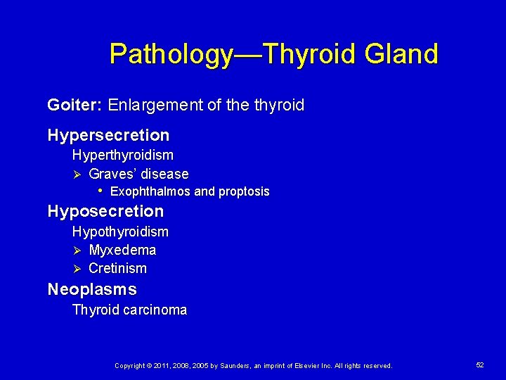 Pathology—Thyroid Gland Goiter: Enlargement of the thyroid Hypersecretion Hyperthyroidism Ø Graves’ disease • Exophthalmos