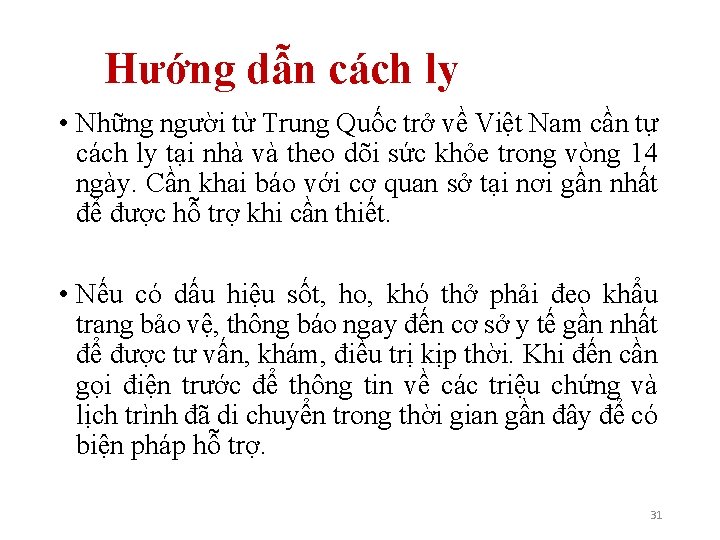 Hướng dẫn cách ly • Những người từ Trung Quốc trở về Việt Nam