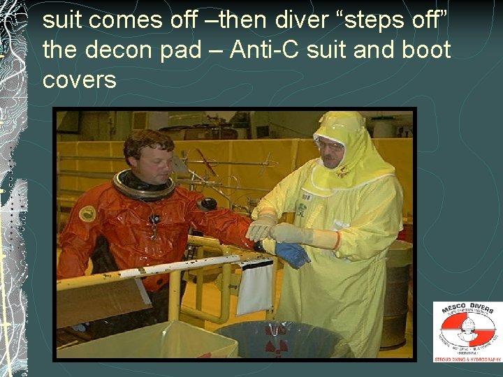 suit comes off –then diver “steps off” the decon pad – Anti-C suit and