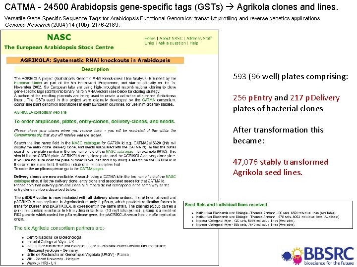 CATMA - 24500 Arabidopsis gene-specific tags (GSTs) Agrikola clones and lines. Versatile Gene-Specific Sequence CATMA - 24500 Arabidopsis gene-specific tags (GSTs) Agrikola clones and lines. Versatile Gene-Specific Sequence