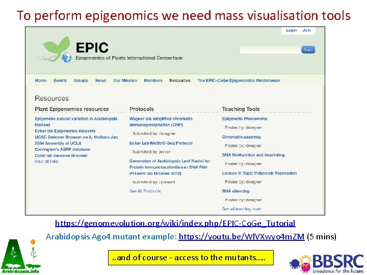 To perform epigenomics we need mass visualisation tools https: //genomevolution. org/wiki/index. php/EPIC-Co. Ge_Tutorial Arabidopsis To perform epigenomics we need mass visualisation tools https: //genomevolution. org/wiki/index. php/EPIC-Co. Ge_Tutorial Arabidopsis