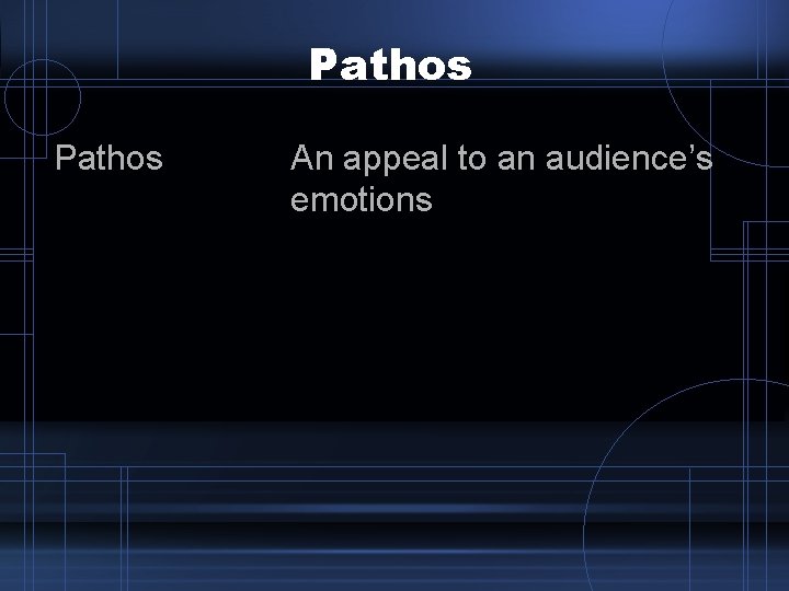 Pathos An appeal to an audience’s emotions Pathos An appeal to an audience’s emotions