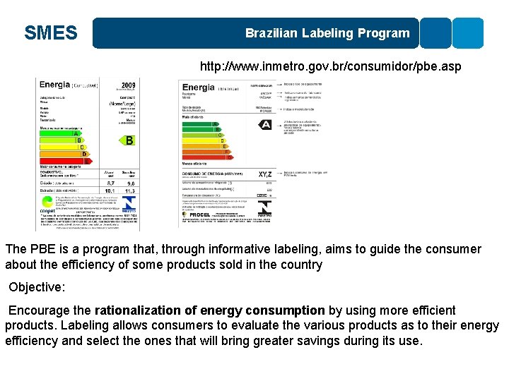 SMES Brazilian Labeling Program http: //www. inmetro. gov. br/consumidor/pbe. asp The PBE is a