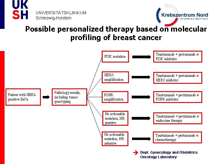 UNIVERSITÄTSKLINIKUM Schleswig-Holstein Possible personalized therapy based on molecular profiling of breast cancer Patient with