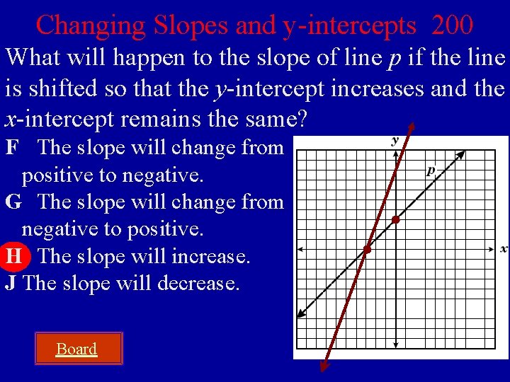 Changing Slopes and y-intercepts 200 What will happen to the slope of line p