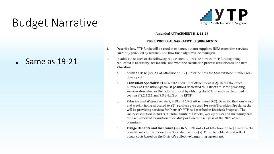 Budget Narrative ● Same as 19 -21 