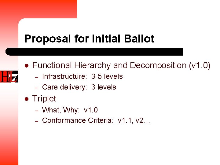 Proposal for Initial Ballot l Functional Hierarchy and Decomposition (v 1. 0) – –