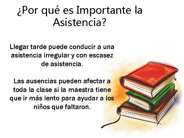 ¿Por qué es Importante la Asistencia? Llegar tarde puede conducir a una asistencia irregular