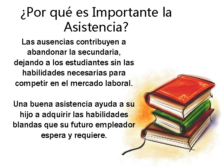 ¿Por qué es Importante la Asistencia? Las ausencias contribuyen a abandonar la secundaria, dejando