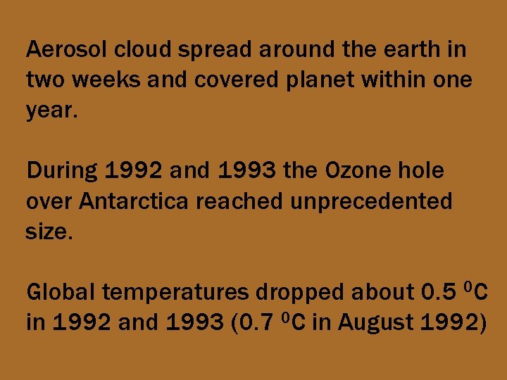 Aerosol cloud spread around the earth in two weeks and covered planet within one