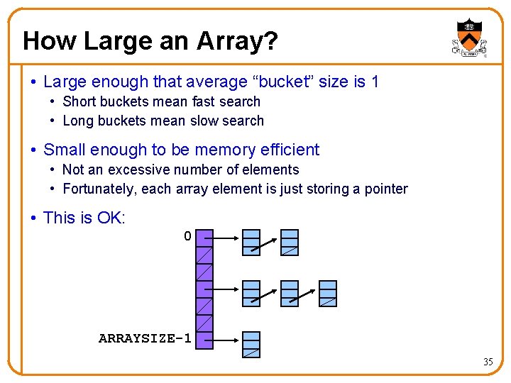 How Large an Array? • Large enough that average “bucket” size is 1 •