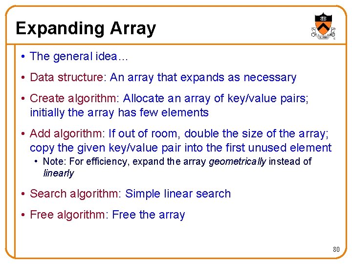 Expanding Array • The general idea… • Data structure: An array that expands as