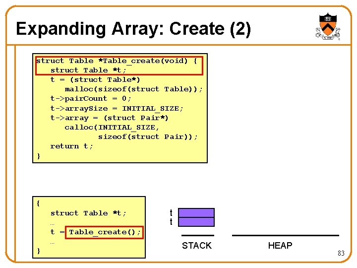 Expanding Array: Create (2) struct Table *Table_create(void) { struct Table *t; t = (struct
