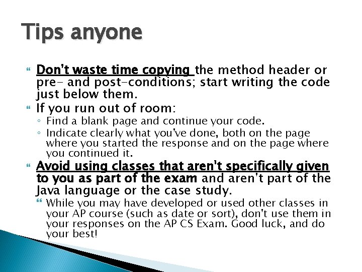 AP Computer Science Test Taking Tips Exam Tips