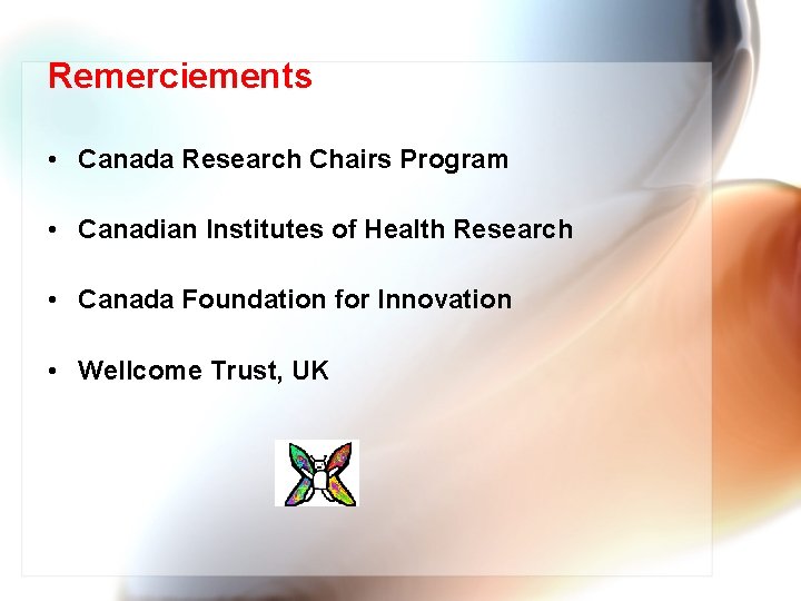 Remerciements • Canada Research Chairs Program • Canadian Institutes of Health Research • Canada