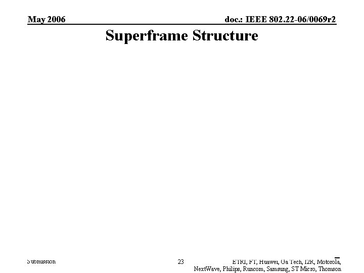 May 2006 doc. : IEEE 802. 22 -06/0069 r 2 Superframe Structure Submission 23