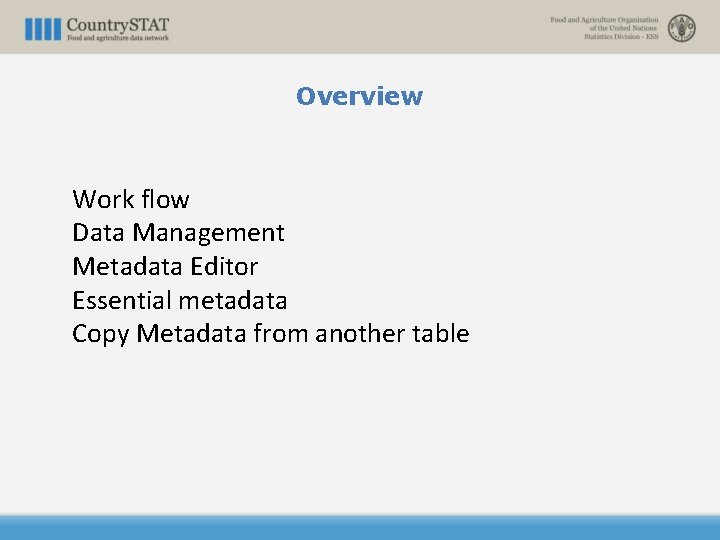 Country STAT Platform Overview of the Metadata in