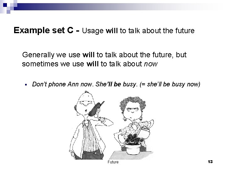 Example set C - Usage will to talk about the future Generally we use