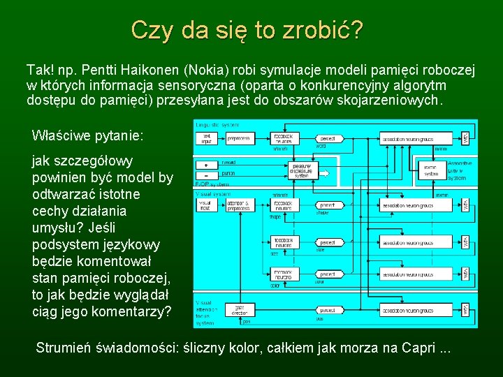 Czy da się to zrobić? Tak! np. Pentti Haikonen (Nokia) robi symulacje modeli pamięci