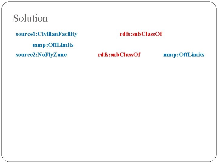 Solution source 1: Civilian. Facility rdfs: sub. Class. Of mmp: Off. Limits source 2: