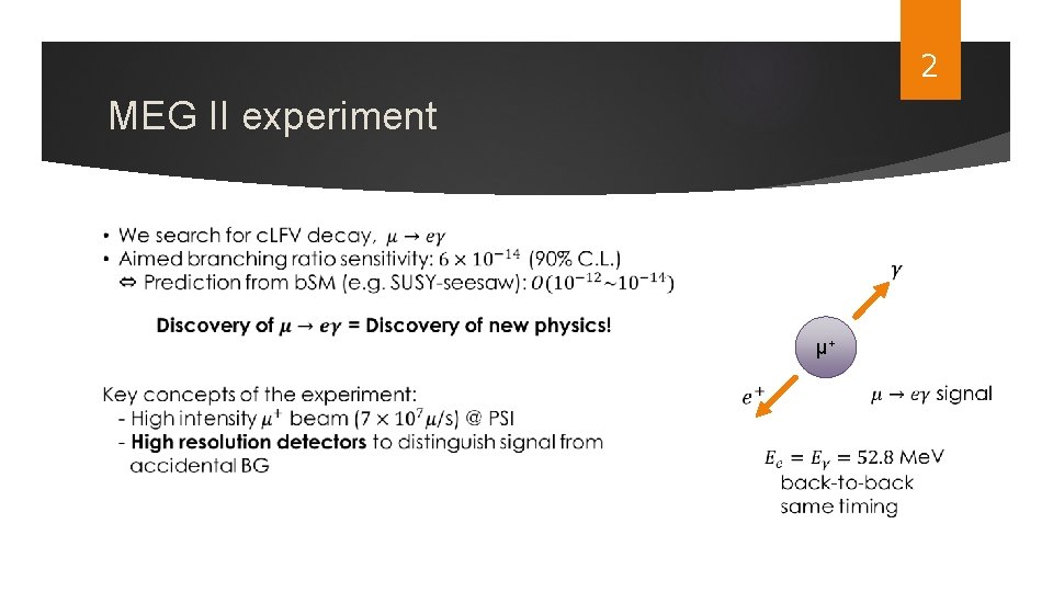 2 MEG II experiment μ+ 